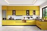 Yellow L-Shaped Kitchen Design with Quartz Countertop