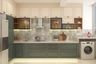 L-Shaped Kitchen Design in Green and Cream With Quartz Countertop
