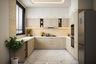 U-Shaped Kitchen Design Gold Hardware and Quartz Counters