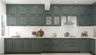 L-Shaped Kitchen Design in Matte Green With Quartz Countertop