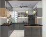 L-Shaped Kitchen Design with Peninsula and Black Granite Countertops