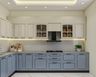 Blue and White U-Shaped Kitchen Design