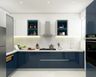 L-Shaped Kitchen Design with Blue and White Finish