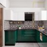 U-Shaped Kitchen Design in White and Emerald
