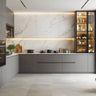 L-Shaped Kitchen Design in Grey and Cream Marble