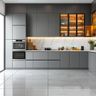 Grey L-Shaped Kitchen Design with Quartz Countertop