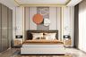 Master Bedroom Design with Geometric Art and Vertical Paneling