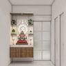 Wall-Mounted Pooja Unit Design in Walnut Bronze Finish