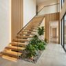 Staircase Design with Straight Wood Treads and Clear Glass Balustrade