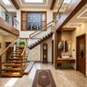 L-Shaped Staircase Design with Wood Treads and Glass Railing