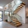 U-Shaped Staircase Design with LED and Glass Railings