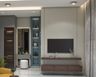 TV Unit Design with Sandy Fossil Console and Blue Niche