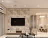 TV Unit Design with Champagne Console and Glass Cabinet