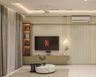 Metallic Beige TV Unit Design with Light Green Console Setup