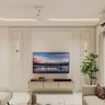 TV Unit Design with Champagne Console and Textured Wallpaper