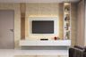 White TV Unit Design with Suede Finish Shutters