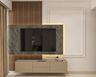 Wall-Mounted Beige TV Unit Design With Marble Frame Design