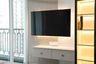 Backlit Grey TV Unit Design With Sleek Floating Storage