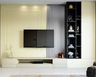 TV Unit Design with Textured Panel in Acacia and Yellow