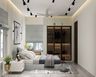 Swing Wardrobe Design with Tinted Glass Doors and Cream Upper Cabinets