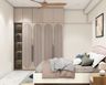 Contemporary Swing Wardrobe Design with Arched Fluted Panels and Glass Display Cabinet