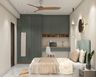 Contemporary Swing Wardrobe Design with Sage Green Mirror and Ribbed Panels