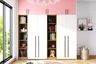 4-Door Swing Wardrobe Design with Rose, White and Walnut Finishes