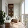 Balcony Design with Botanical Wallpaper and Hidden Storage Seating
