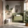 Bathroom Design with Sage Green Tiles and Terrazzo Floor