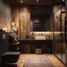 Matte Black, Natural Wood and Textured Grey Bathroom Design