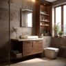 Brown Bathroom Design Featuring Floating Vanity and Sculptural Basin
