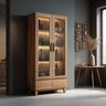 Wood Crockery Unit Design with Glass Display and Drawers