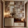 Foyer Design with Champagne-Toned Cabinet and Patterned Tiles