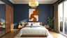 Guest Bedroom Design With Mirror Wardrobes And Navy Wall