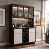Home bar with wine rack, glass cabinets, and underlit display shelves