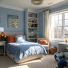 Blue Kids Bedroom Design With Storage and Reading Nook