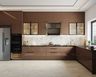L-Shaped Kitchen Design in Mocha Brown Gloss Finish and Granite Countertop