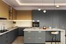 Island Kitchen Design with Charcoal Grey and Mustard Gold Units