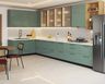 Sage Green L-Shaped Kitchen Design with Quartz Countertops