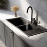 Double Bowl Granite Kitchen Sink Design with Drainboard Functionality