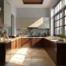 U-Shaped Kitchen Design with Stone Backsplash