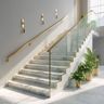 Staircase Design With Glass Railings and Gold Handrail Finish