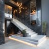 Straight Staircase Design with White Marble Steps and Glass Railing