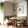 Dining Room Design With L-Shaped Bench and Round Table