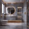 Glossy Grey Porcelain Bathroom Tile Design with Marble Vein Pattern