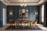 Deep Blue Wall Paint Design with Paneled Detailing for Dining Room