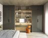 Swing Wardrobe Design Featuring Glossy Grey Shutters and Open Shelves