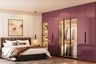 7-Door Swing Wardrobe Design in Glossy Purple and Fluted Glass Shutters