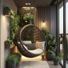 Balcony Design with Wooden Slats, Vertical Garden, and Wicker Chair