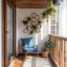 Balcony Design with Wooden Hexagon Wall Decor